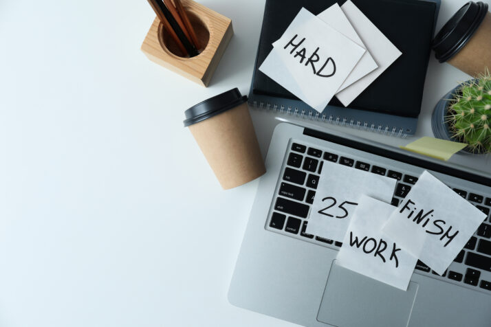 Messy office workplace, workplace and workspace concept